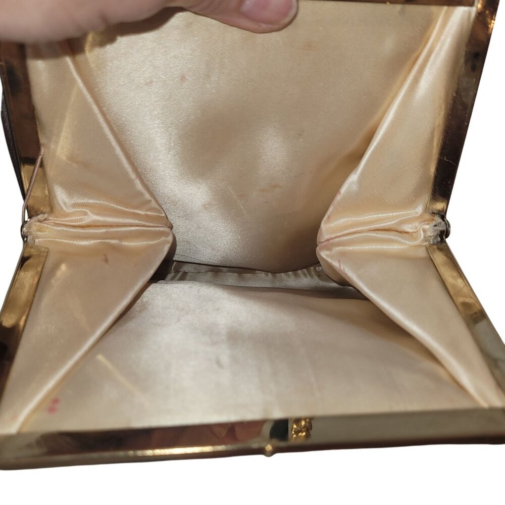 Vintage Gold Evening Bag With Chain Strap & Triangular Front Plate Satin Lined C - Picture 12 of 16